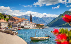 Historic town of Perast at Bay of Kotor in summer, Montenegro