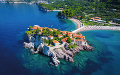 Island of Sveti Stefan near Budva in Montenegro. Beaches and coa
