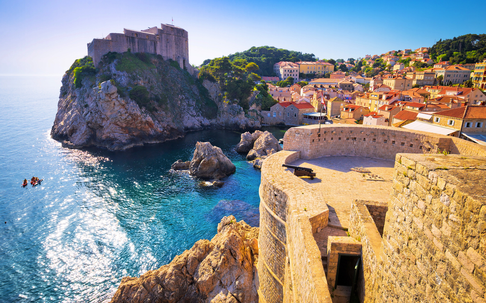 Dubrovnik bay and historic walls view