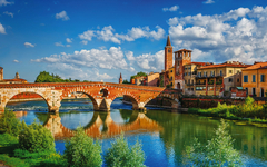 Bridge Ponte Pietra in Verona on Adige river