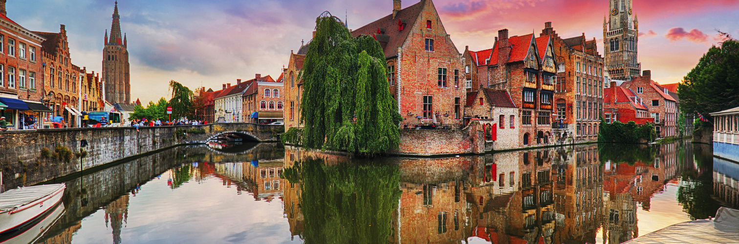 Bruges at dramatic sunset, Belgium