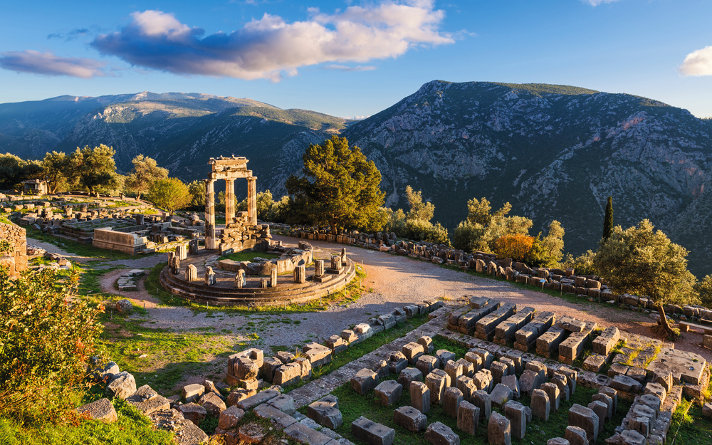 Temple of Athena Pronaia in ancient Delphi, Greece