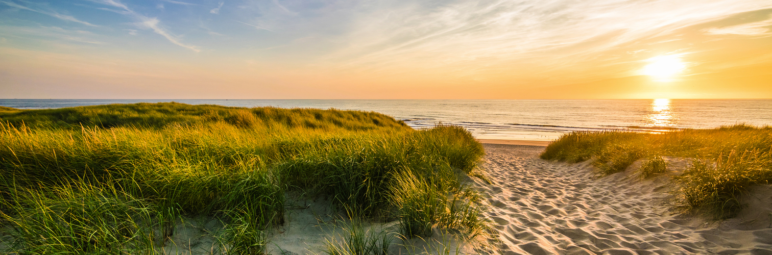Weg zum Strand auf Texel bei Sonnenuntergang