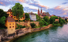 Basel Old Town with Munster cathedral and Rhine, Switzerland