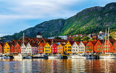 Bergen, Norway. View of historical buildings in Bryggen- Hanseat