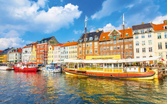 Panorama of Nyhavn harbour in Copenhagen old town, Denmark