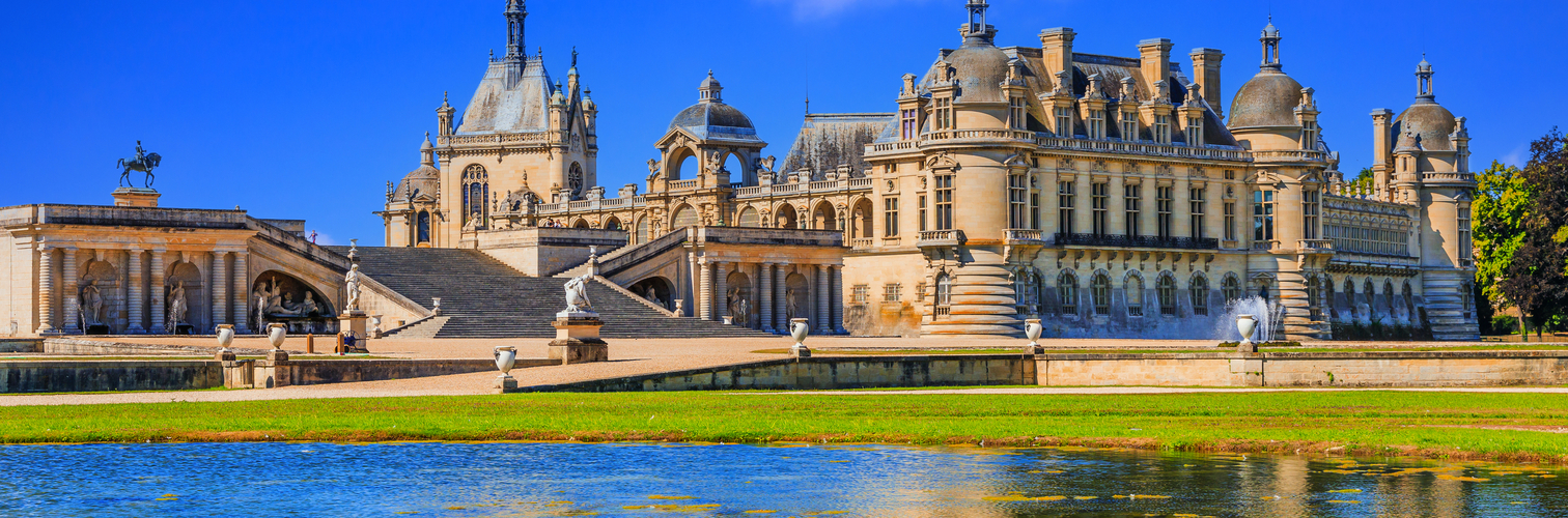 Chantilly Castle (Chateau de Chantilly) View of the northwest facade. Picardie, France.