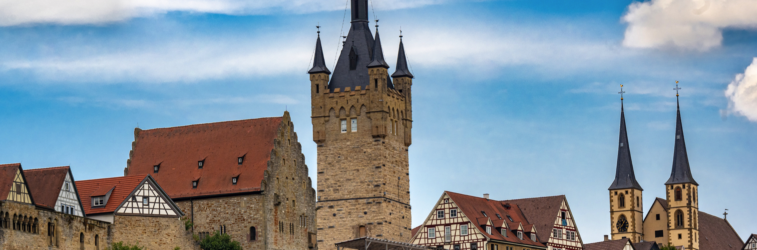 City view of the historical town Bad Wimpfen on the Neckar River. Neckartal, Baden-Wuerttemberg, Germany, Europe
