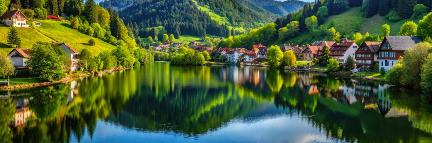 Beautiful lake in the Black Forest surrounded by lush greenery and quaint villages, Titisee, Germany, Black Forest, Lake