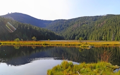 Herbstliche Stimmung am kleinen Arbersee im Bayerischen Wald..