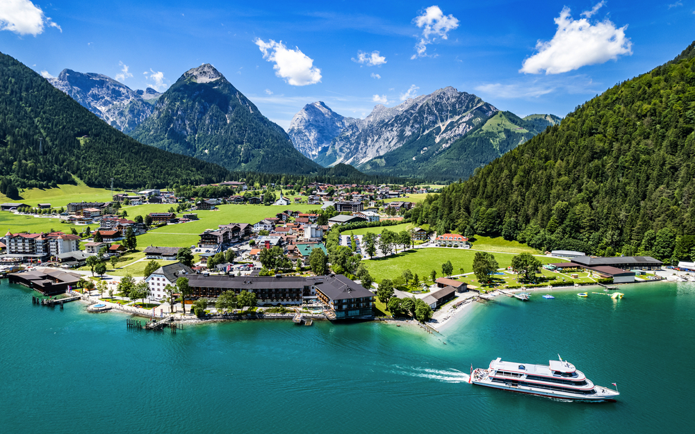 landscape at the achensee lake in austria - pertisau