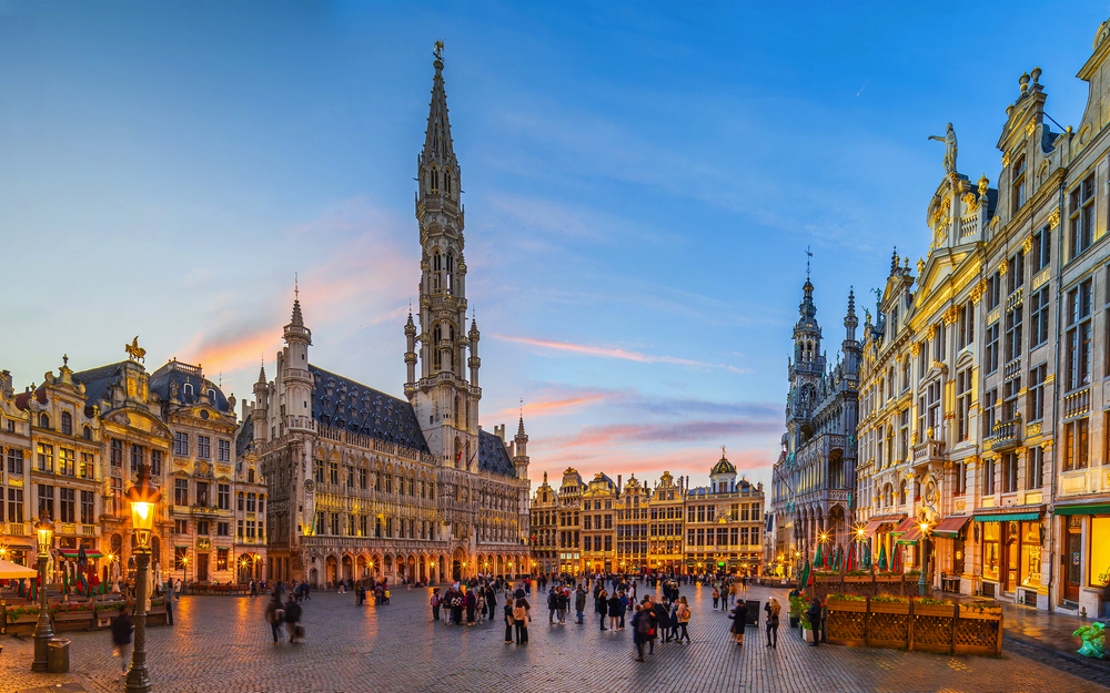 Grand Place in old town Brussels, Belgium city skyline