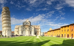 PISA - OCTOBER 10, 2016: Tourists in Square of Miracles. Pisa at